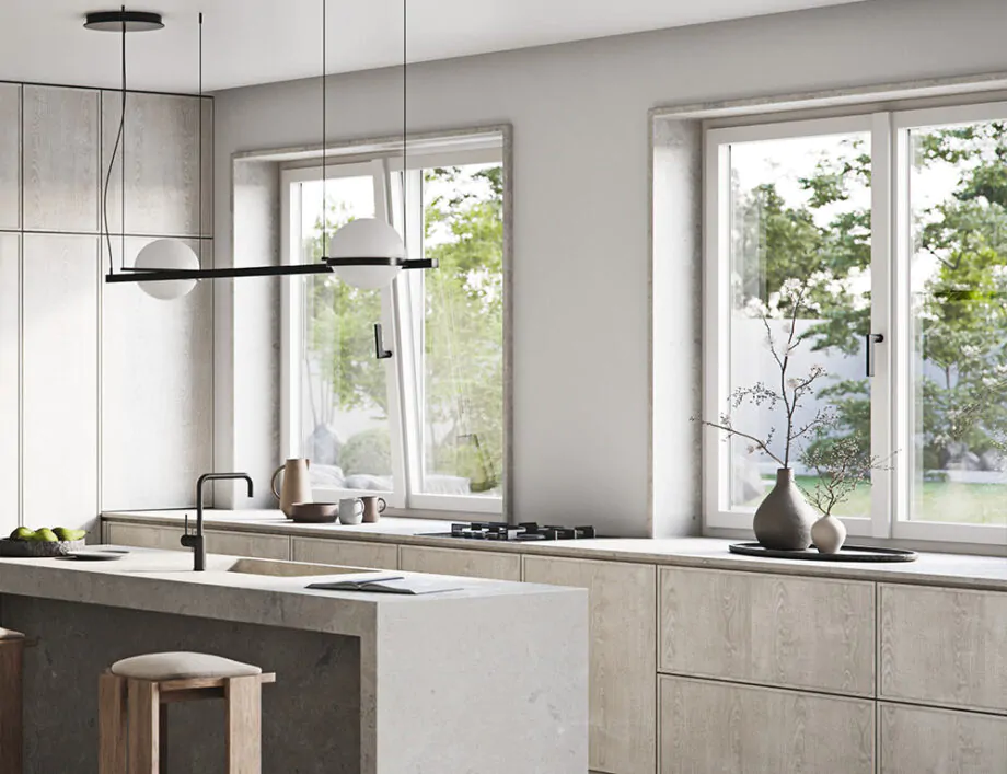 Okno PILAR w kuchni – duże przeszklenie nad blatem